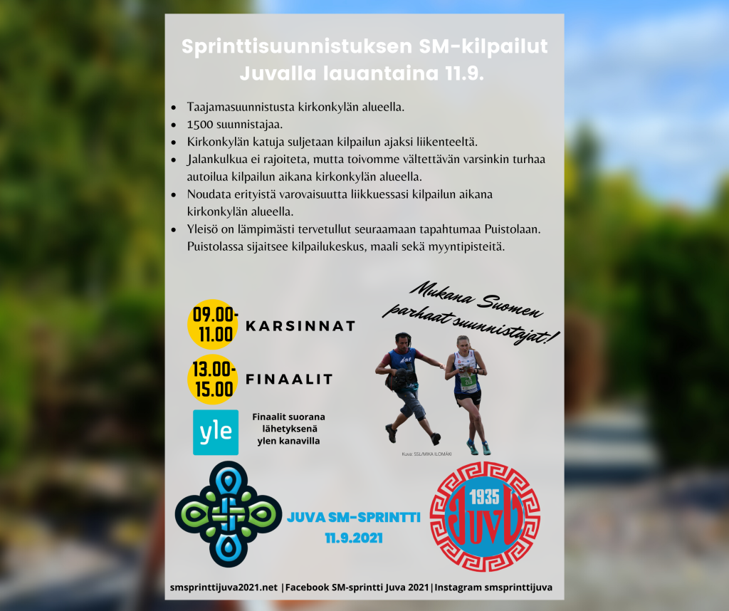 Ainutlaatuinen tilaisuus tulla seuraamaan vauhdikasta sprinttisuunnistusta Juvalle 11.9.2021.