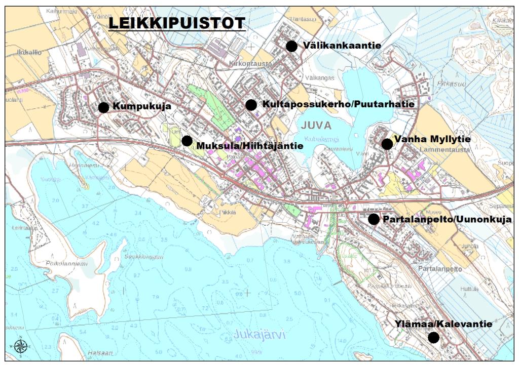 Karttakuva Juvan leikkipuistoista